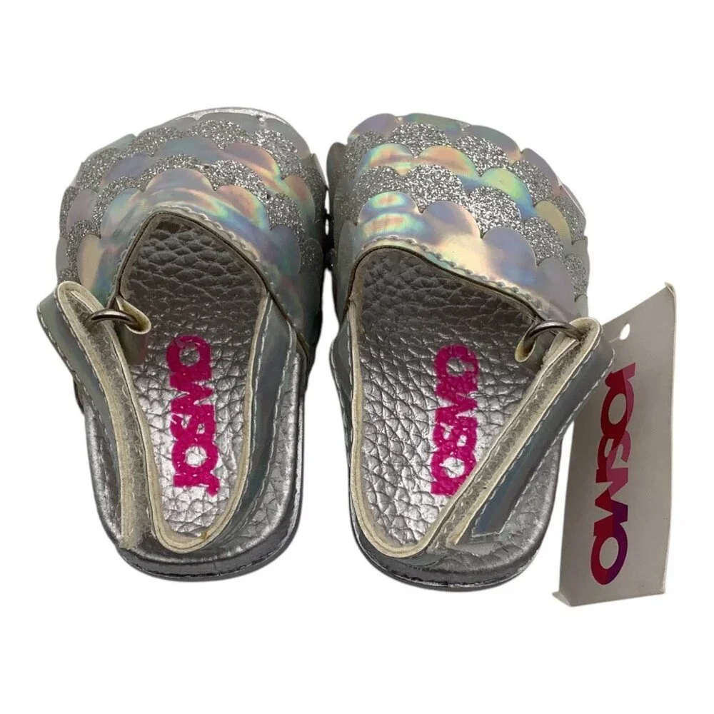 Josmo Baby Girls Silver Glitter Fish Scales Sandals Size 1 Adjustable Strap‎
